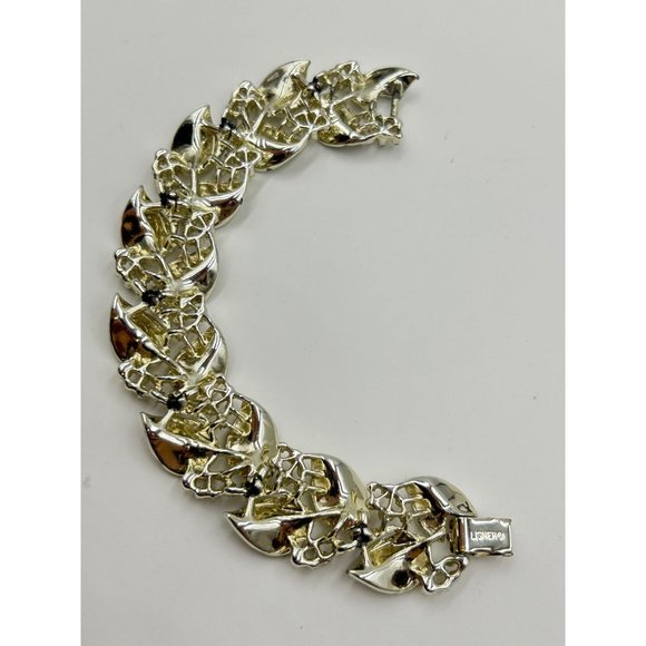 Vintage Signed LISNER Wide Gold Tone Bracelet Leaves Designed Brushed Textured - Picture 4 of 7